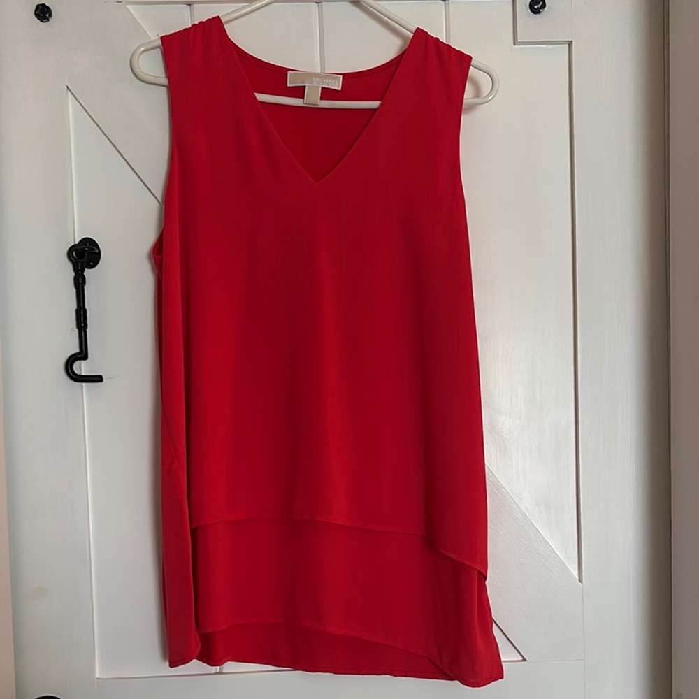 Red Sleeveless V-Neck Blouse